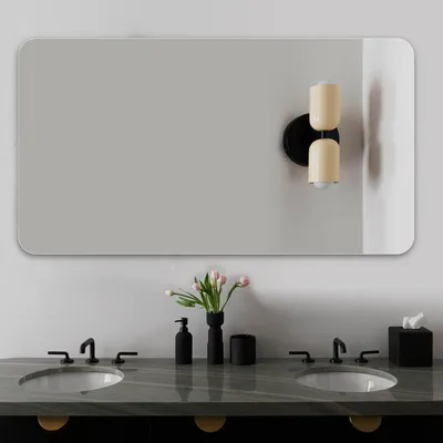 Produktbild von Rechteckiger Wandspiegel fürs Badezimmer, mit Aluminiumrahmen, 70 x 90 cm, Silber