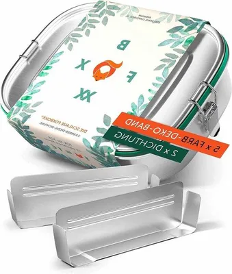Immagine prodotto di Mini lunch box 800 ml in acciaio inox con divisori - 3 scomparti - 5 anelli colorati + 2 guarnizioni - lunch box per bambini a prova di perdite
