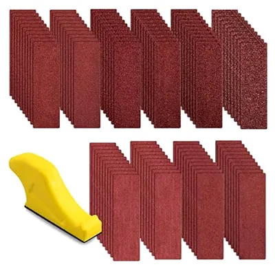 Produktbild von Set mit 100 Schleifpapieren und Schleifklotz, Schleifblätter in Körnung 40/60/80/120/180/240/320/400/600/800