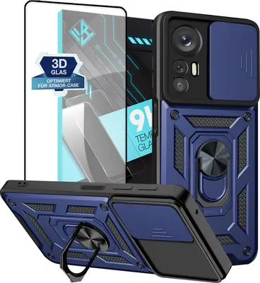 Produktbild von Armor Handyhülle für Xiaomi 12 / 12X mit 9H Displayglas Displayschutz Kameraschutz Handy Panzer Case Cover Schutzhülle Outdoor Farbe: Blau