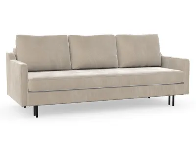 Produktbild von Abbe 3-Sitzer-Sofa mit Schlaffunktion, Massivholzkonstruktion, skandinavischer Stil, hohe Metallbeine, schwarz, Cord-Stoff Scala Mud Hazel