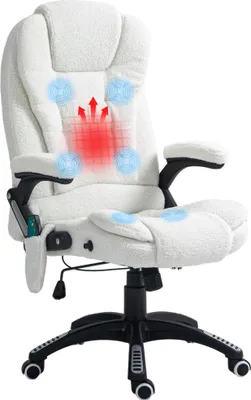 Zdjęcie produktu dla Fotel biurowy Vinsetto z funkcją masażu. Ergonomiczny fotel gabinetowy z funkcją podgrzewania, odchylania i bujania. Regulowana wysokość, obrotowy o 360°. Fotel komputerowy z kieszenią boczną, welurowy wygląd, biały.