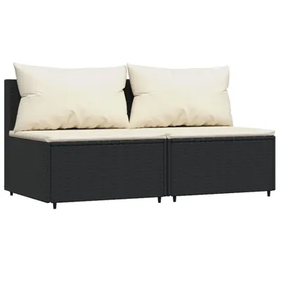 Image de vidaXL Canapé de jardin central avec coussins 2 pcs. noir poly rotin