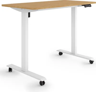 Produktbild von ESMART Germany ETX-121WBA 120 x 60 cm Bambus Nachbildung Ergonomischer Steh-Sitz-Schreibtisch auf Rollen Stufenlos elektrisch höhenverstellbar 78,5 - 128,5 cm 3x Memory Aktivitätserinnerung Soft-Start/Stopp