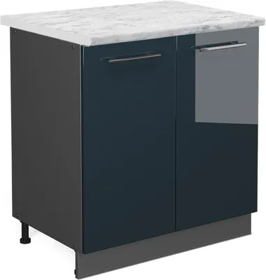 Produktbild von Spülenunterschrank Vicco Fame-Line Dunkelblau Hochglanz 80 cm mit Regal, AP Marmor, Model 48800