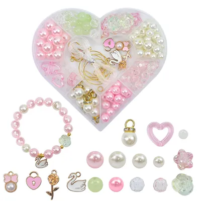 Produktbild von DIY Perlen Bastelset für Kinder, Schmuck Bastelset Mädchen, Perlen zum Auffädeln für Armband & Halskette