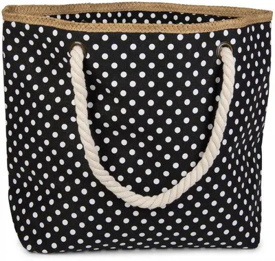 Produktbild von styleBREAKER Strandtasche mit Punkte Muster und Kordelgriffen | großes Hauptfach mit Reißverschluss | inkl. abnehmbarer Kosmetiktasche | Shopper Damen mit Bast-Detail