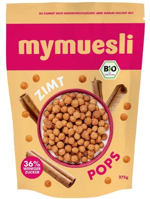 Produktbild von mymuesli Pops Zimt 275g, KI-generiertes Bild
