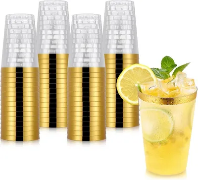 Produktbild von Hejo Kunststoffbecher 360ml goldener Rand 60 Stück Cocktail Champagner Bier
