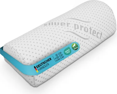 Produktbild von Halbrolle 20x40 cm - Memory Foam Visco Nackenkissen, Silver Protect Bezug (antimikrobiell  & allergikergeeignet), atmungsaktiv, ergonomisch