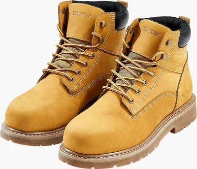 Zdjęcie produktu dla Buty robocze VEVOR ze stalowym podnoskiem, rozmiar USA 11,5, buty robocze dla mężczyzn, obuwie ochronne, lekka i oddychająca gumowa podeszwa do butów męskich dla przemysłu i budownictwa, brązowo-żółte