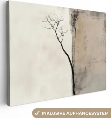 Produktbild von Leinwand Bilder 80x60 cm - Japandi - Pflanze - Beige, Bild Modern, Wanddeko, Gemälde