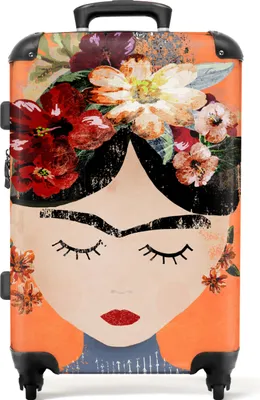 Produktbild von NoBoringSuitcases.com® Großer Koffer - Porträt - Frida Kahlo - Orange - Frau - Blumen - Kombinationsschloss TSA - Hartschalen Trolley 4 Rollen - 72 liter - Reisekoffer - 66 cmKoffer Mittelgroß 67x43x25 cm, 72L,