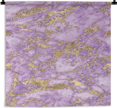 Produktbild von MuchoWow® Wandteppich Wandbehang Marmor - Glitzer - Lila - Gold 150x150 cm Tapisserie Dekoration Wandtuch - Wohnaccessoires - Modernes
