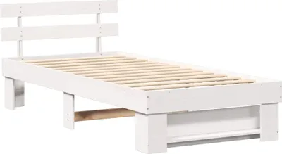 Zdjęcie produktu dla Łóżko Drewniane 100x200 Białe Rama Łóżka ze Stelażem z Zagłówkiem