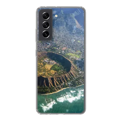 Produktbild von MuchoWow® Handyhülle Schutzhülle Hülle für Samsung Galaxy S21 FE Ein Luftbild von Honolulu und einem erloschenen Krater auf Hawaii Silikon Softcase Handy Hülle - Mobiltelefonhülle