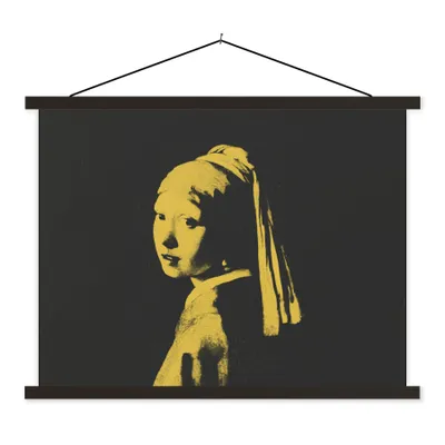 Produktbild von MuchoWow® Textilposter Mädchen mit einem Perlenohrring - Johannes Vermeer - Schwarz - Gelb 150x113 cm mit schwarzem Rahmen - Wohnzimmer