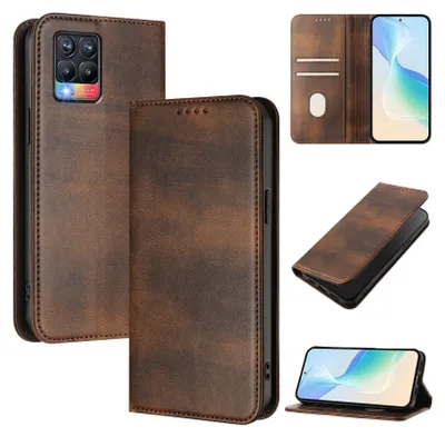 Obrázek produktu pro Pouzdro pro Realme 8 Pro/Realme 8 4G, vintage kožené pouzdro s RFID ochranou, přihrádkami na karty, stojánkem Hnědý