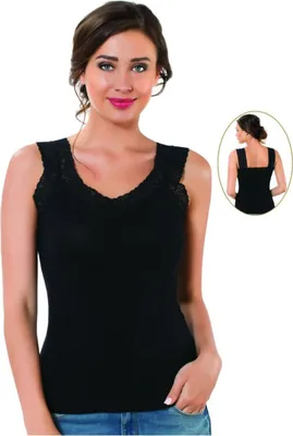 Produktbild von Damen Unterhemden Schwarz XXL Trägertop Trägerhemd Top Baumwolle M-90