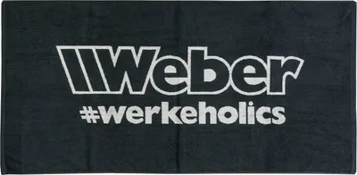 Produktbild von Weber #Werkeholics Handtuch 70x140cm schwarz mit Logo 100% Baumwolle 600g/m² Saunatuch Badetuch Strandtuch Fitness Sport