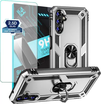 Produktbild von Armor Outdoor Handyhülle für Samsung Galaxy A14 / A14 5G Handy Panzer Case Schutzhülle mit 9H Displayglas Displayschutz Farbe: Silber