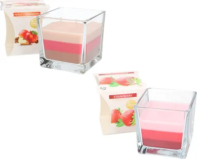 Image de KOTARBAU® Lot de 2 bougies parfumées à 2 mèches en verre Cannelle-Pomme + Fraise Bougie à deux mèches tricolore Idée cadeau Bougies d'aromathérapie Décoration Durée de combustion jusqu'à 32 heures