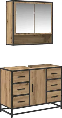 Zdjęcie produktu dla Zestaw mebli łazienkowych z szufladą 2 pcs Dąb rzemieślniczy
