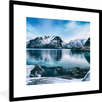 Produktbild von MuchoWow® Gerahmtes Poster Winter - See - Berg - Schnee 40x40 cm - Poster mit Schwarzem Bilderrahmen Wandposter Rahmen Foto Bilder - Poster - Plakat im Rahmen