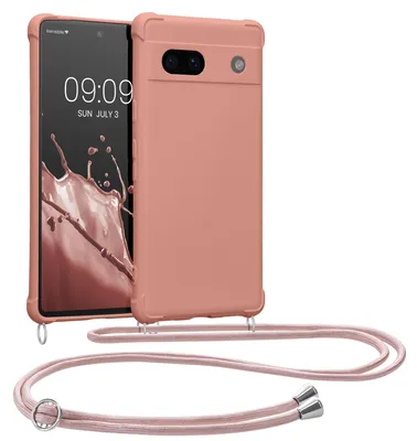 Produktbild von kwmobile Necklace Case kompatibel mit Google Pixel 7a Hülle - Cover mit Kordel zum Umhängen - Silikon Schutzhülle Perlmutt