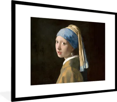 Produktbild von MuchoWow® Gerahmtes Poster Mädchen mit Perlenohrring - Gemälde - Alte Meister - Vermeer 80x60 cm - Poster mit Schwarzem Bilderrahmen Wandposter Rahmen Foto Bilder - Schlafzimmer-Dekorationen - Fotoposter