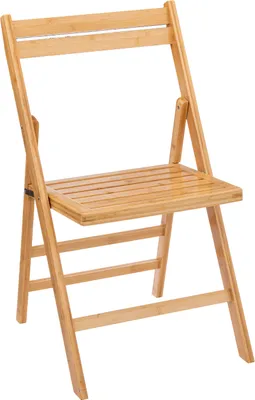 A light brown bamboo folding chair shown against a white background.