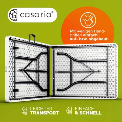 Image de CASARIA® Table de camping pliante plastique rectangulaire table de jardin pique-nique blanc 8 personnes intérieur extérieur