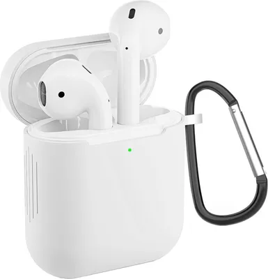 Immagine prodotto di AirPods 1 / 2 Custodia protettiva in silicone con moschettone, custodia morbida al tatto, custodia resistente agli urti, antiscivolo, protezione a 360°,  bianco