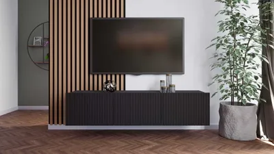 Produktbild von Szafka RTV Wisząca KOLDER Szerokość 150 cm Czarny Mat Ryflowany Front Do Salonu KL-02-CZM