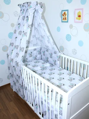 Produktbild von Primawela Baby Bettwäsche Set- 6 teiliges Set mit Vollstoff Himmel Bettset Nestchen 34. Boy Bärchen