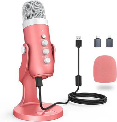 Produktbild von USB Kondensatormikrofon K66 für PC, Mac, iPhone, iPad, Android – Gaming, Podcast, Streaming, Aufnahme, Noise Cancelling, Gain, Echo, Desktop