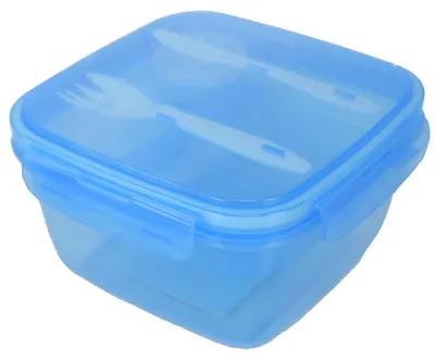 Produktbild von Lunchbox blau mit Besteck und Soßenbecher Box Brotdose Salatbox Vesper