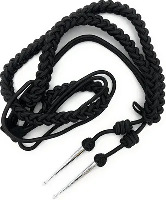 Productafbeelding van Gouden Aiguillette - Schouderdecoratie Epaulet - Uniform Versieren - Zilveren Details - One Size - Zwart