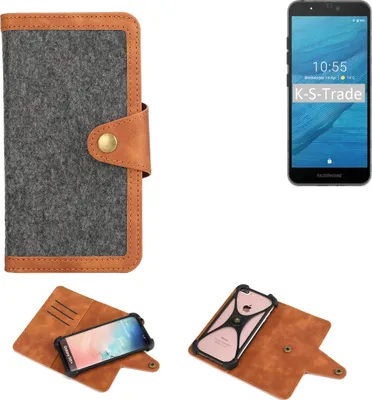 Produktbild von K-S-Trade Schutzhülle Handyhülle kompatibel mit Fairphone Fairphone 3 Filz Hülle Kunst-Leder dunkelgrau braun (1x)