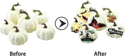 Image de 6PCS Fausses citrouilles de différentes tailles Jouet en mousse pour la décoration d'Halloween