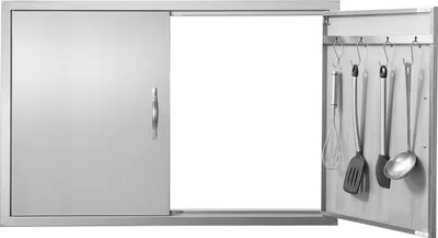 Immagine prodotto di VEVOR porta di accesso al barbecue, 990 x 660 mm, doppia porta per cucina esterna, porta in acciaio inox a incasso, porta verticale a parete con maniglie e ganci, per isola barbecue, stazione barbecue, mobile esterno