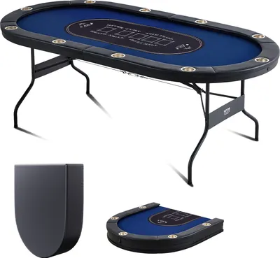 Zdjęcie produktu dla Składany stół do pokera VEVOR Casino 2140 x 1070 x 760 mm (dł. x szer. x wys.), składany stół do pokera, czarno-niebieski składany stół do pokera dla 10 graczy, przenośny stół do pokera z osłoną przeciwpyłową