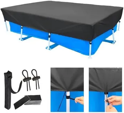 Produktbild von 220 x 150 cm Poolabdeckung Rechteckige Schwimmbad Abdeckung für Oberirdischen Pool Easy Set Solar Pool Cover Dicker und Langlebiger aus 210D Heavy-Duty Wasserdicht Oxford Stoff