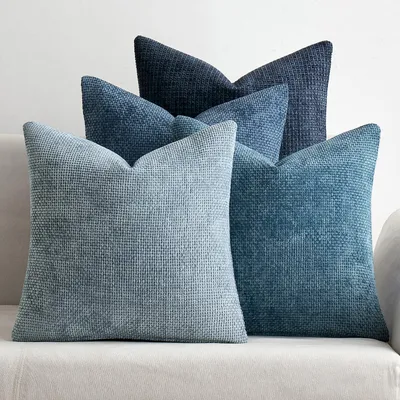 Produktbild von 4er-Set Kissenbezüge, 40 x 40 cm, blauer Chenille, Sofakissen, Dekokissen, weiche Sofakissen, dekorative Kissenbezüge für Wohnzimmer, Schlafzimmer, Kinderzimmer, Büro
