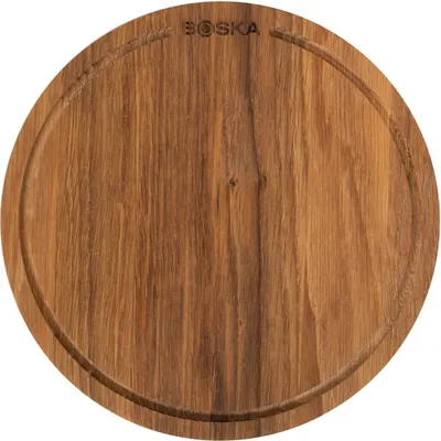 Produktbild von Boska Pizzabrett Friends S / Servierbrett aus Eichenholz / Pizza, Tapas und kleinere Speisen / Praktische Auffangrinne / Braun / ⌀ 24 cm