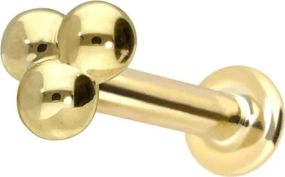 Produktbild von Ohrpiercing, Nasenpiercing 14 Karat Gold Labret mit Innengewinde 3 KUGELN 14 Karat | Gold Stablänge: 6mm - Stabstärke: 1,2mm