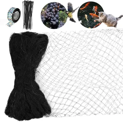 Immagine prodotto di Rete di protezione per uccelli, dimensioni 7,5 m x 15 m, a maglia fine, con nastro dissuasivo e fascette, fori di 5 cm