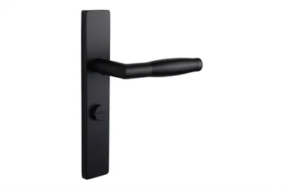 Produktbild von Lavuzo Türgriff Ascoli Schwarz mit rechteckigem Schild WC63/8 Badezimmerschloss - Pro Set