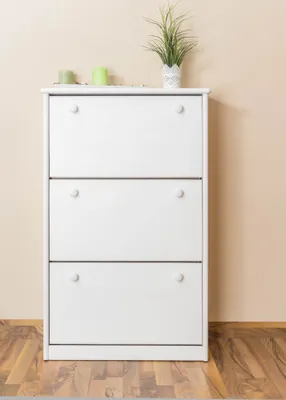 Produktbild von Schuhschrank 003 Kiefer massiv Vollholz weiß lackiert - Abmessung 115 x 72 x 29 cm (H x B x T)