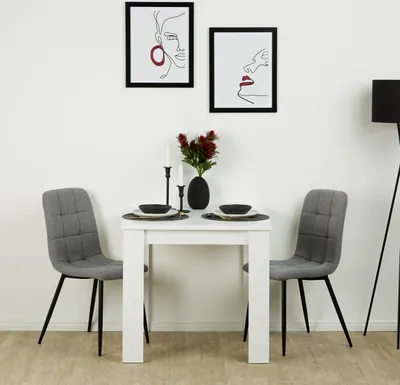Obrázok produktu pre Homestyle4u Jedálenský set s 2 stoličkami biely Jedálenský stôl biely 80x80 Kuchynský stôl